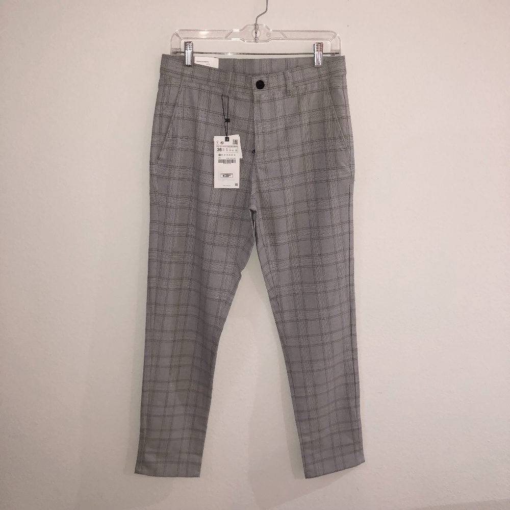 NWT Zara Men's Gray Plaid Dress Pants